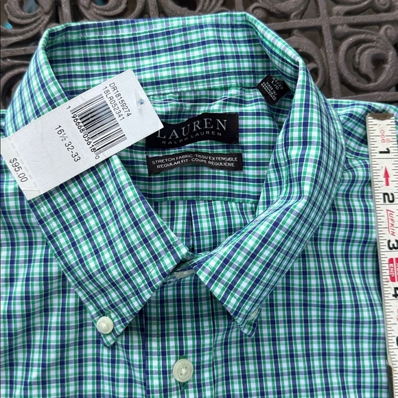 Ralph Lauren Men’s Blue, Green Plaid Shirt 16.5 Cotton Polyester Elastane. New! - Picture 2 of 9